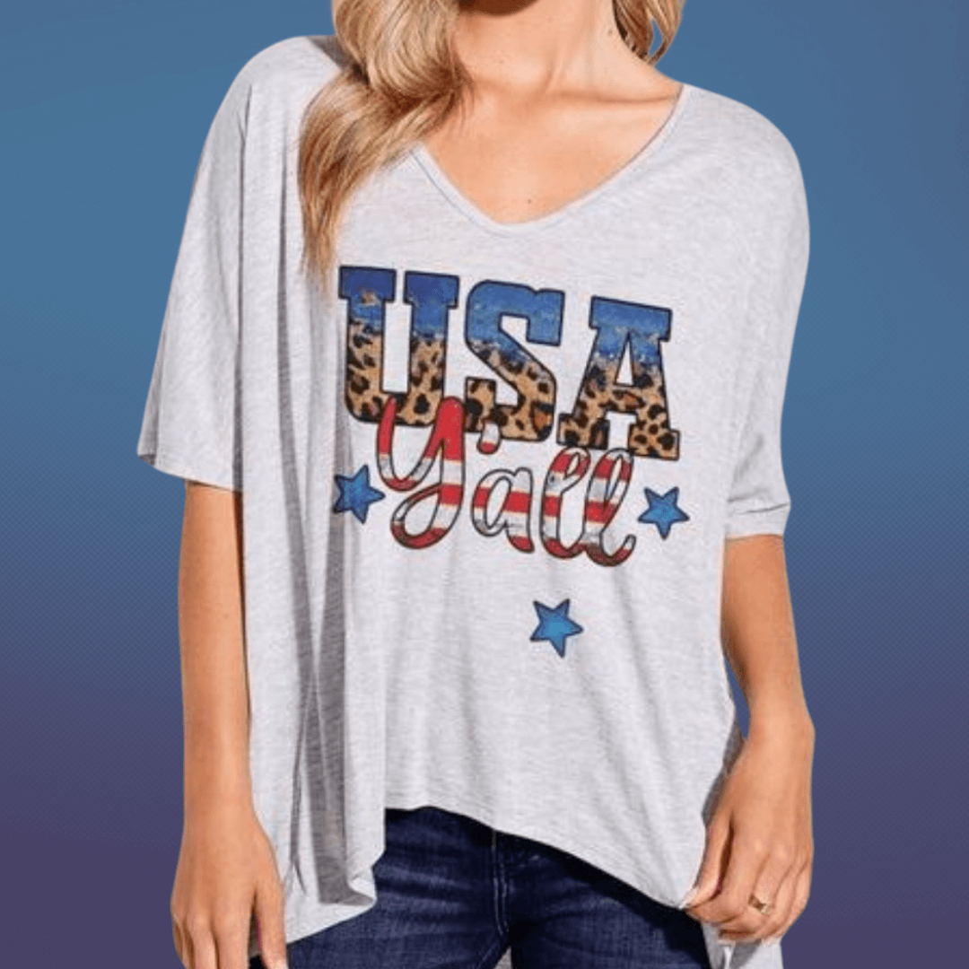 This collection of patriotic shirts and blouses for women are all made in USA.   T-Shirts, sweatshirts and casually cut tops by Classy Cozy Cool Made in America Boutique.