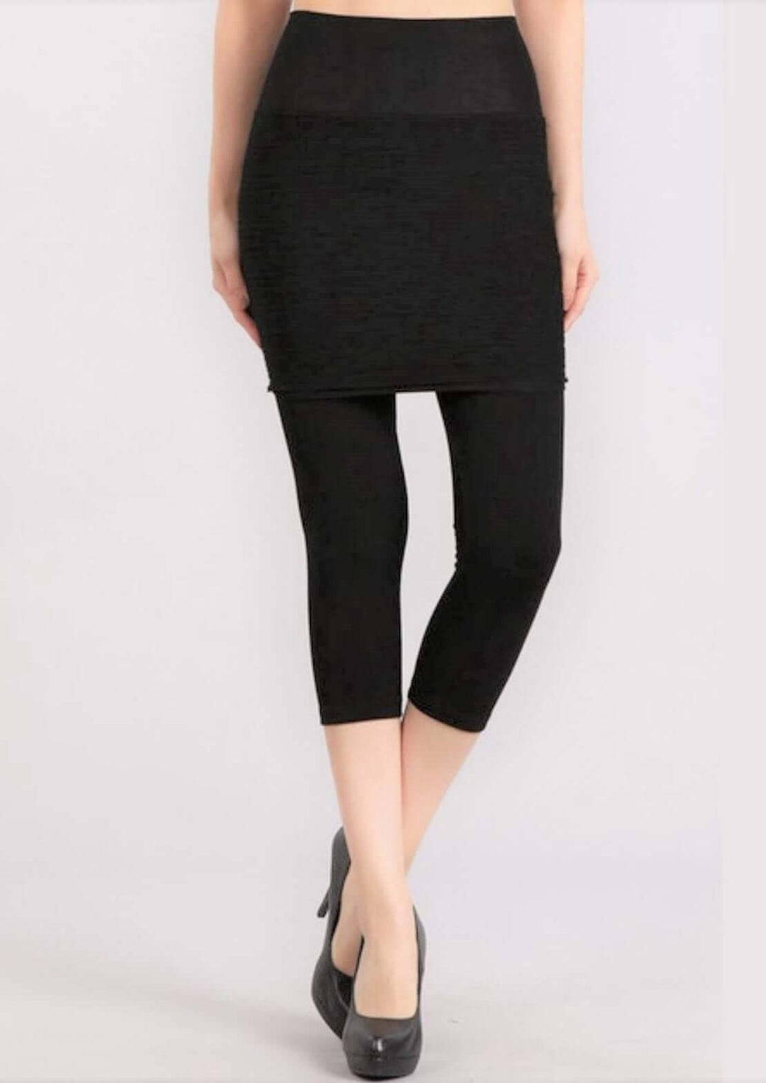 Ladies Black Skirted Fitted Leggings Soft & Stretchy | Made in USA | Classy Cozy Cool Women's Made in America Clothing Boutique