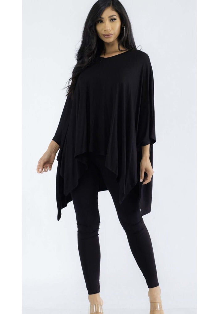 Made in USA  2-piece Lady of Leisure matching Super Soft poncho and leggings set in Black Loungewear Set | Classy Cozy Cool Made in America Boutique