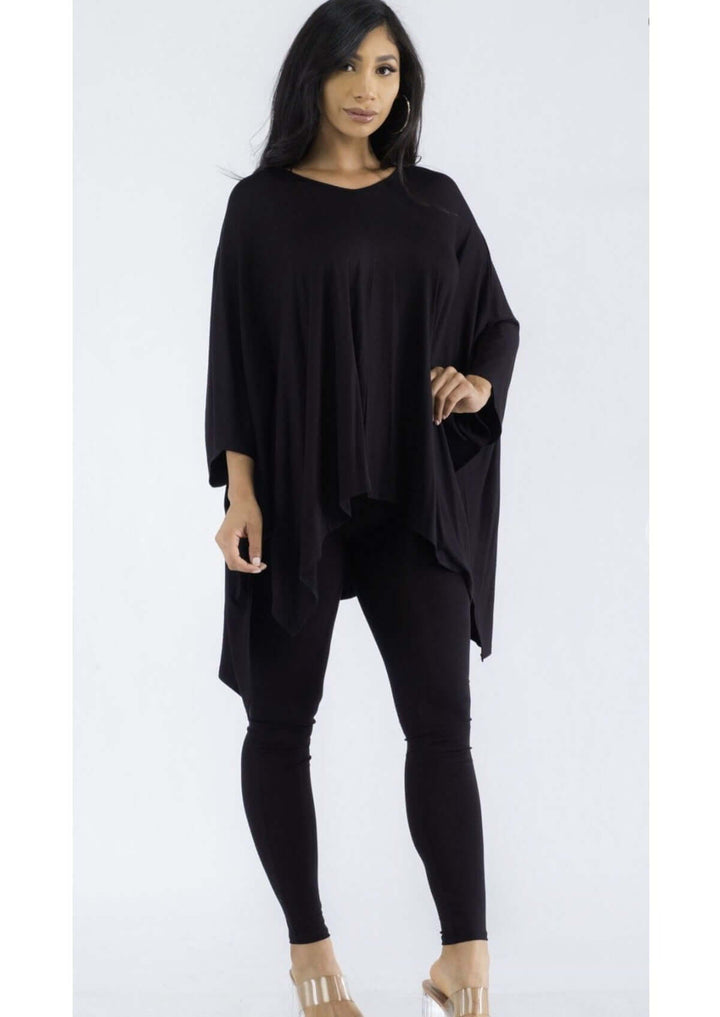 Made in USA  2-piece Lady of Leisure matching Super Soft poncho and leggings set in Black Loungewear Set | Classy Cozy Cool Made in America Boutique