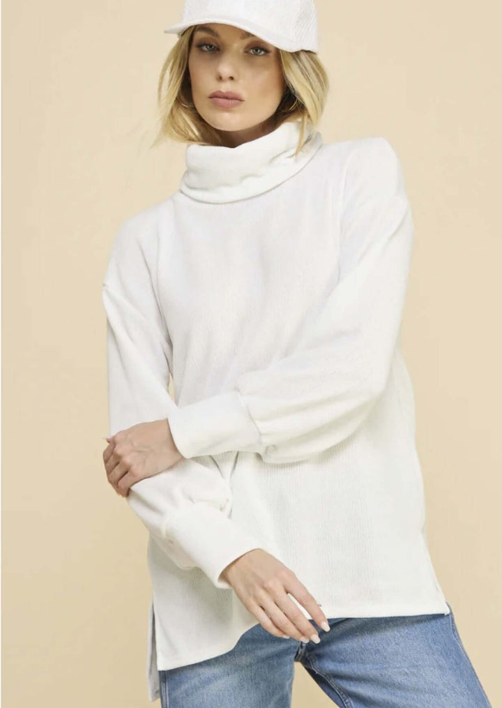 Brand: If She Loves | Glitz White Chenille Turtle Neck Cropped Sweater | Style IST1271 | Made in USA | Classy Cozy Cool Women's Clothing Boutique