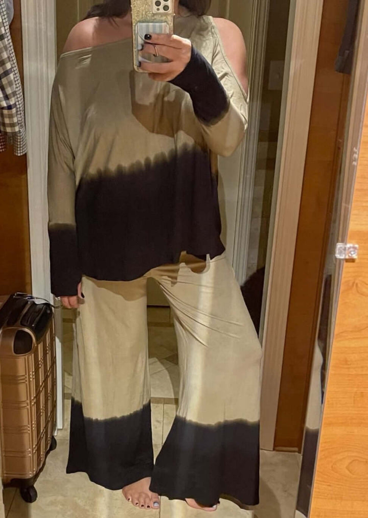 Jala Women's Duo Pullover with Cold Shoulder on one side and Off the Shoulder on the Other in Midnight River |Style#DUO28-MR| Made in USA | Classy Cozy Cool Women's Made in America Clothing Boutique