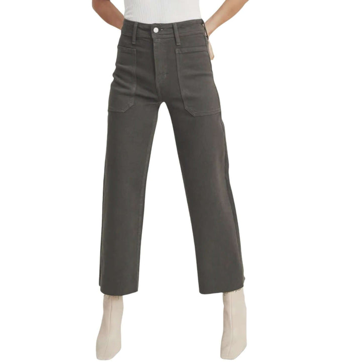 Women's Cropped Dark Olive Sailor Patch Pocket Denim Jeans Made in USA | Just Black Denim Style BP353J | Classy Cozy Cool Women's Made in America Clothing Boutique