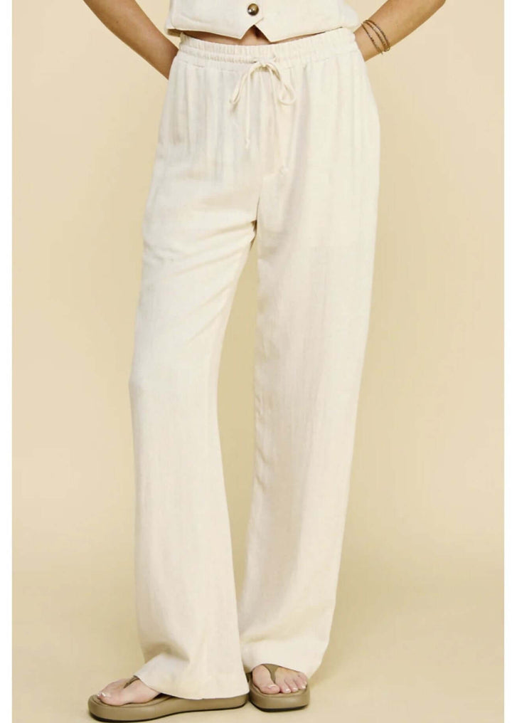 USA Made Linen Blend Bootcut Pants with Pockets - Relaxed Fit Drawstring & Elastic Waist Side | Classy Cozy Cool Women's American Boutique