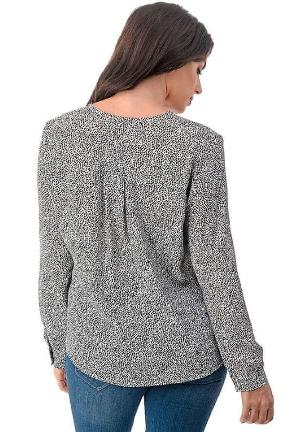 Women's Micro Animal Printed Dressy Wrap Top with Tie Front Detail in Black | Made in USA | Classy Cozy Cool Women's Made in USA Boutique