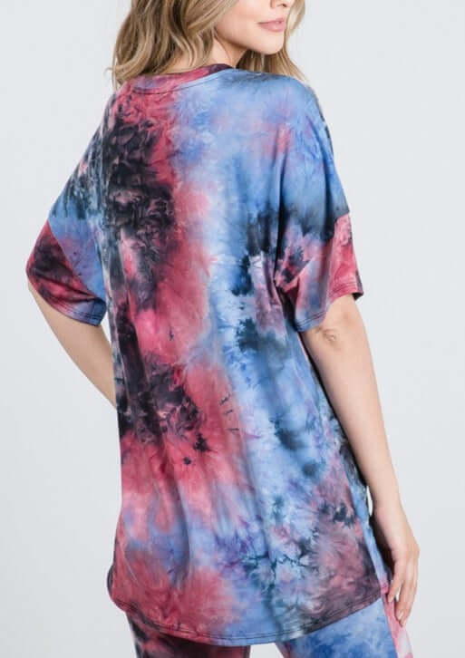 Made in USA Oversized Women's Multi Colored Super Soft Tie Dye Casual V-Neck Tee | Classy Cozy Cool Women's Made in America Clothing Boutique
