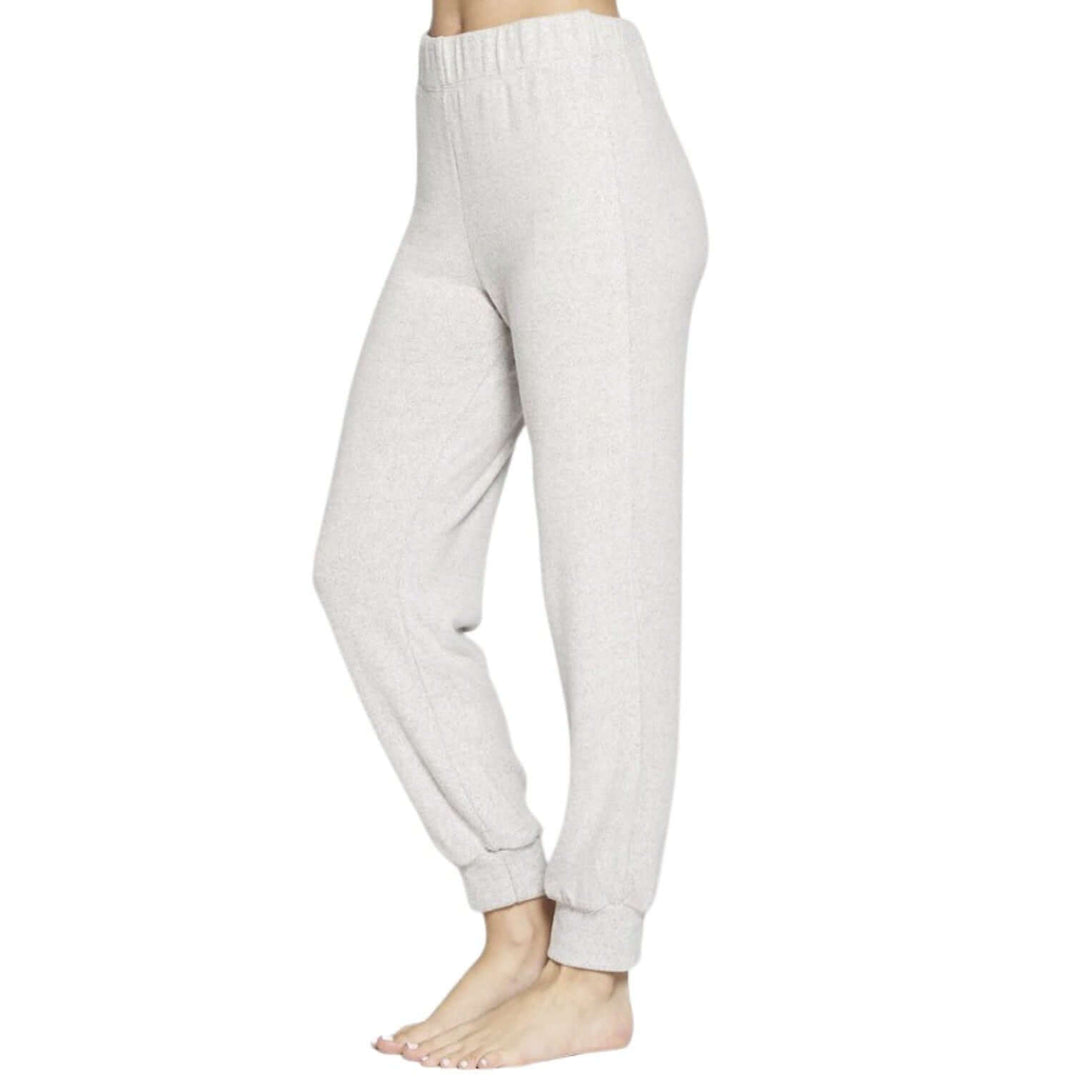 USA Made Brushed Ribbed Knit Soft & Cozy Machine Washable Medium Weight Joggers in Light Grey | Classy Cozy Cool Made in USA Boutique