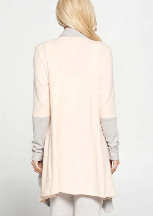 USA Made Ladies Color Block Draped Open Front Cardigan in Pink & Grey | Renee C Style# 4152JK | Made in USA | Classy Cozy Cool Women's Made in America Clothing Boutique