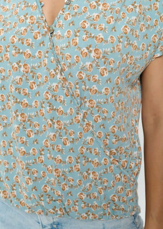Made in USA Women's Feminine V-Neck Light Sage Floral Surplice Top | Classy Cozy Cool Made in America Boutique