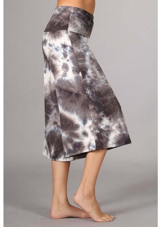 Ladies Super Soft Mocha Tie Dyed Fold Over Waist Gaucho Pants | Made in USA | Chatoyant Style# C30660 | Classy Cozy Cool Women's Made in America Boutique