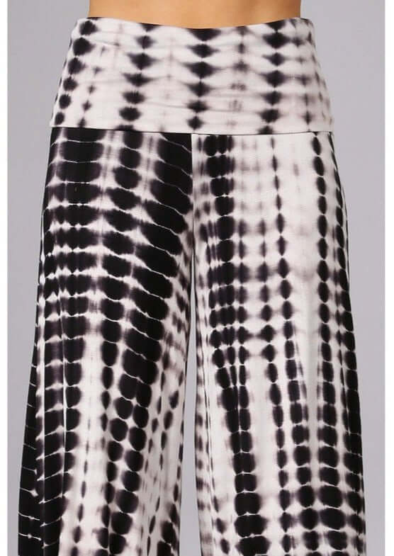 Ladies Plus Size Super Soft Black & White Dyed Fold Over Waist Gaucho Pants | Made in USA | Chatoyant Style# C30692 | Classy Cozy Cool Women's Made in America Boutique