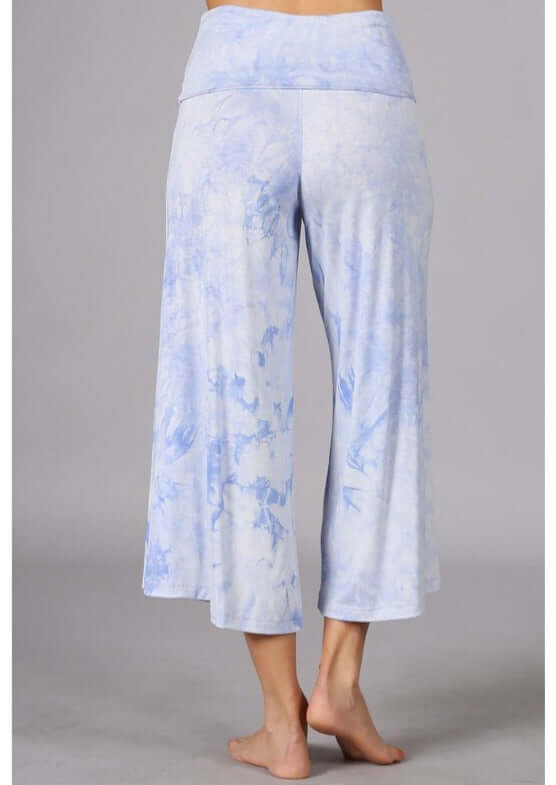 Ladies Super Soft Tie Dye Fold Over Waist Gaucho Pants | Made in USA | Chatoyant Style# C30692 | Classy Cozy Cool Women's Made in America Boutique