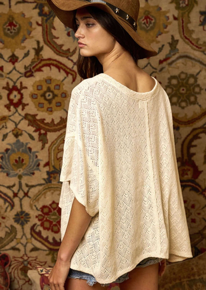 Bucket List Clothing Style# T1722 | Women's V-Neck Boxy Loose Knit Oversized Top Made in USA | Classy Cozy Cool Women's Made in America Clothing Boutique