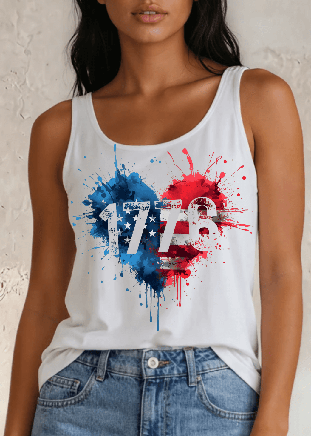 1776 Paint Splatter Heart Graphic Cotton Tank Top Made in USA