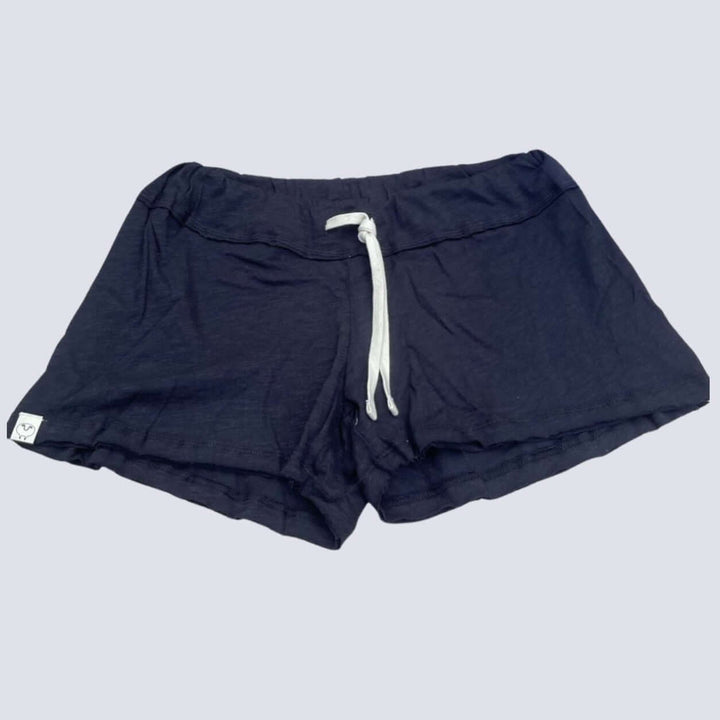 Sleepaholik Ladies Truly Trudy Shaker Shorts in Black Vintage Washed Cotton with Drawstring Waist | Made in USA | Classy Cozy Cool Women's Made in America Clothing Boutique