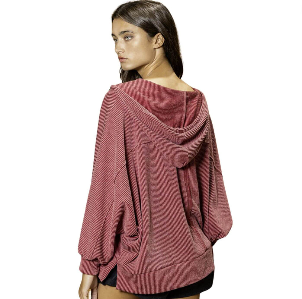 Bucket List Oversized Burgundy Super Soft Ribbed Pullover Hoodie | Made in USA | Classy Cozy Cool Women's Made in America Boutique