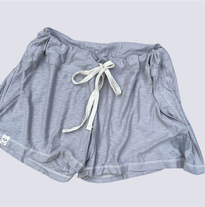 Sleepaholik Ladies Gypsy Gina Shabby Loungewear Shorts in Light Grey | Made in USA with Vintage Washed Cotton also Made in the USA. Classy Cozy Cool Women's American Boutique