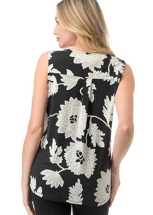 Ladies Made in USA Surplice Design Dressy V-Neck Blouse in Black and White Textured Floral Print | Classy Cozy Cool Made in America Boutique