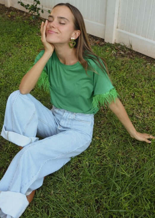 Feather Tee in Emerald Green CLEARANCE FINAL SALE