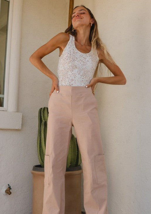 Ladies Subtle Animal Printed Ribbed Tank Top in White, Beige & Mauve | Made in USA | Classy Cozy Cool Women's Made in America Clothing Boutique