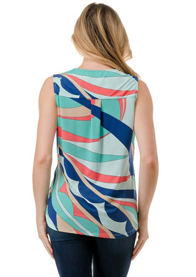 Ladies Made in USA Surplice Design Dressy V-Neck Blouse in Colorful Abstract Print | Classy Cozy Cool Made in America Boutique