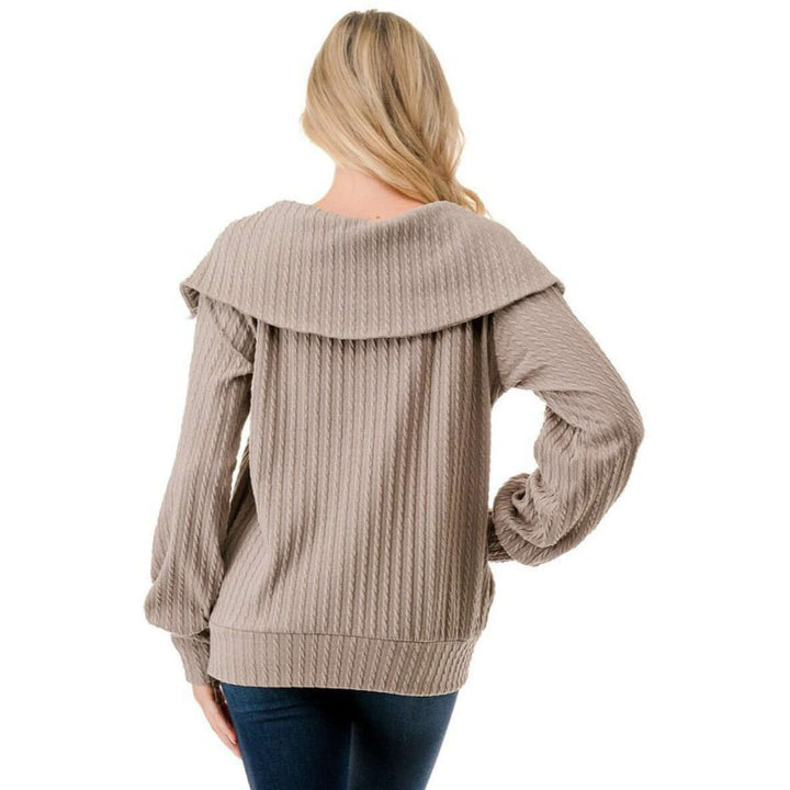 Made in USA Women's Cable Knit Jacket with Big Collar Available in Charcoal, Mocha & Sage | Classy Cozy Cool Women's Made in America Boutique