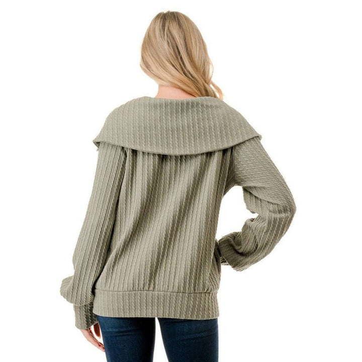 Made in USA Women's Cable Knit Jacket with Big Collar Available in Charcoal, Mocha & Sage | Classy Cozy Cool Women's Made in America Boutique
