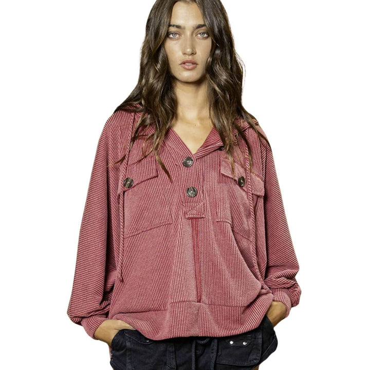 Bucket List Oversized Burgundy Super Soft Ribbed Pullover Hoodie | Made in USA | Classy Cozy Cool Women's Made in America Boutique