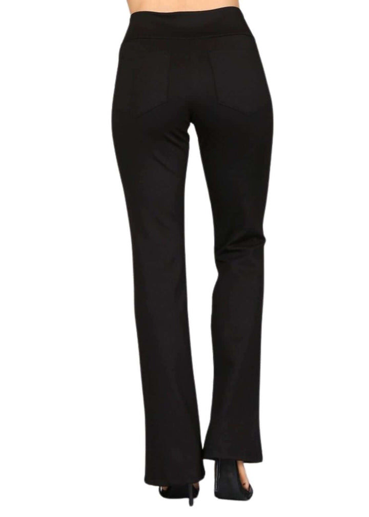 USA Made Full length Ladies Classic Black Pull-On Bootcut Ponte Pants with Back Pockets | Classy Cozy Cool Women's Made in America Boutique