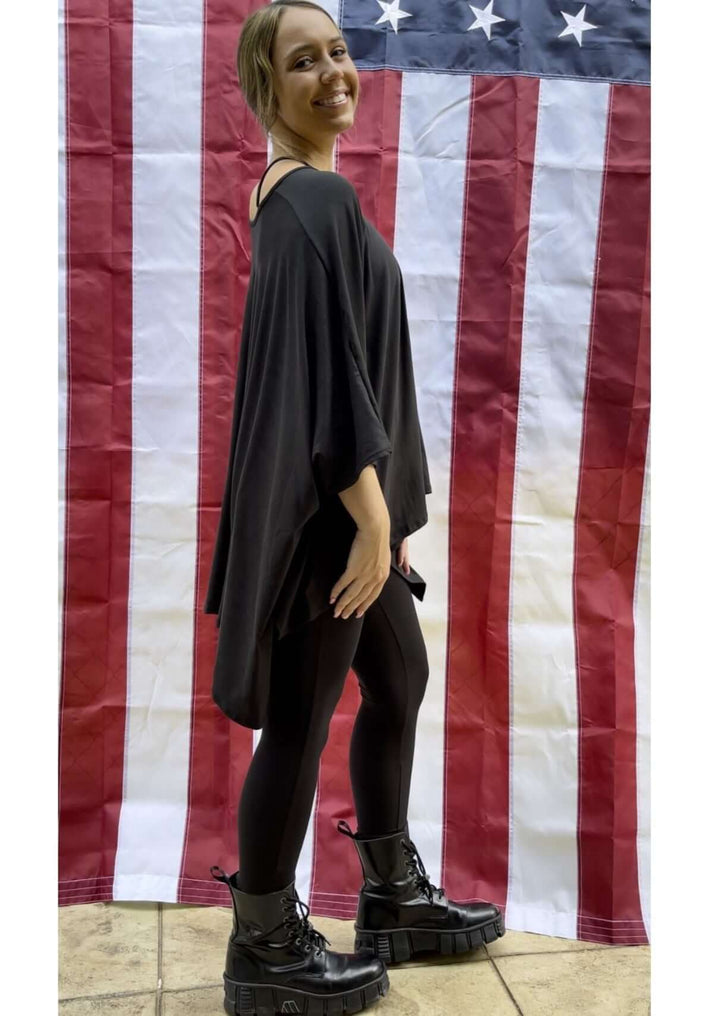 Made in USA 2-piece Lady of Leisure matching Super Soft poncho and leggings set in Black Loungewear Set | Classy Cozy Cool Made in America Boutique
