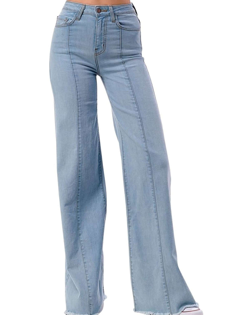 O2 Denim 505 High Waist Flare Jeans in Light Denim | Style PW505 | Women's fashion clothing made in the USA | Classy Cozy Cool American Boutique