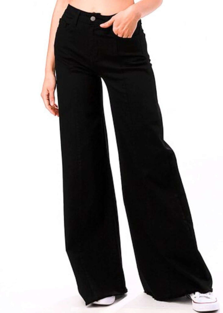 Black O2 Denim 505 High Waist Flare Jeans | Style PW505 | Women's fashion clothing made in the USA | Classy Cozy Cool American Boutique