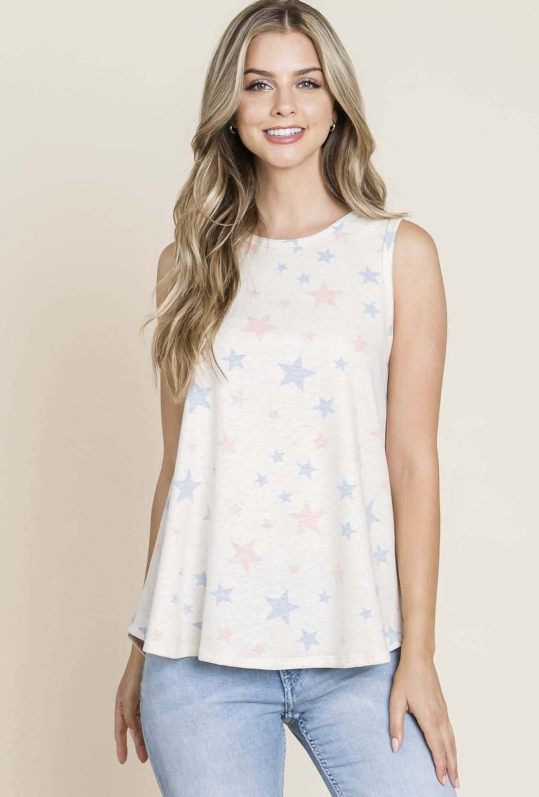 Women's Summer Sleeveless Top Pastel Star Print Made in USA