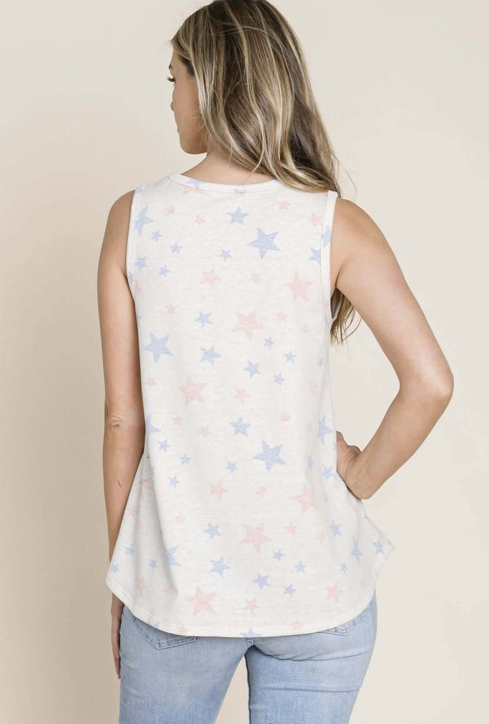 Women's Summer Sleeveless Top Pastel Star Print Made in USA