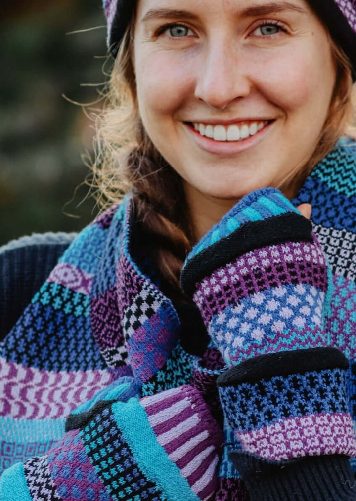 Solmate RASPBERRY  Knitted Scarf with Colors turquoise, purple, black, lilac, royal blue. | Made in USA | Classy Cozy Cool Women's Made in America Clothing Boutique