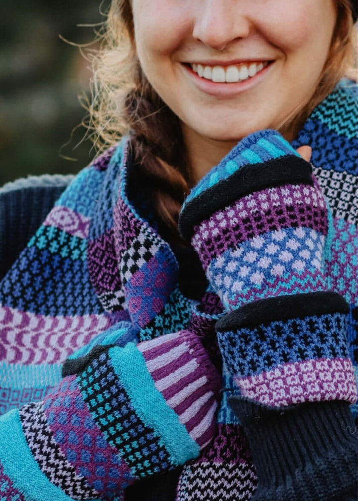 Solmate RASPBERRY Knitted Fingerless Mittens with Colors: turquoise, purple, black, lilac, royal blue. | Made in USA | Classy Cozy Cool Women's Made in America Clothing Boutique