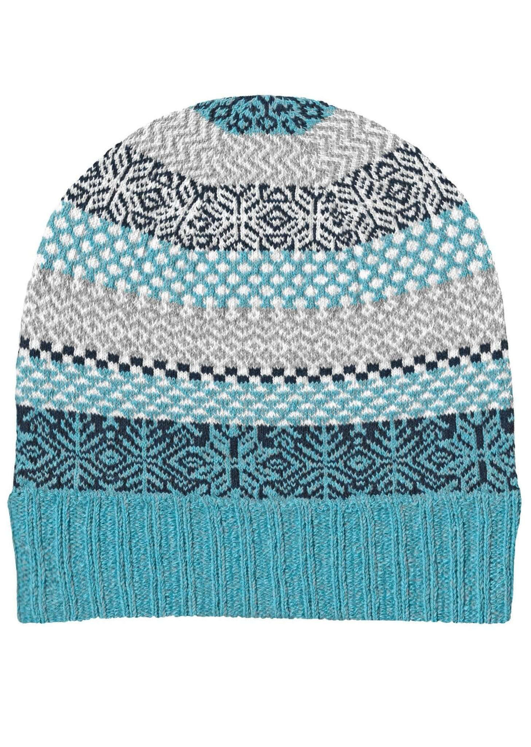 Solmate SNOWFALL Knitted Beanie Hat with Colors Turquoise, Navy, Gray & White | Made in USA | Classy Cozy Cool Women's Made in America Clothing Boutique
