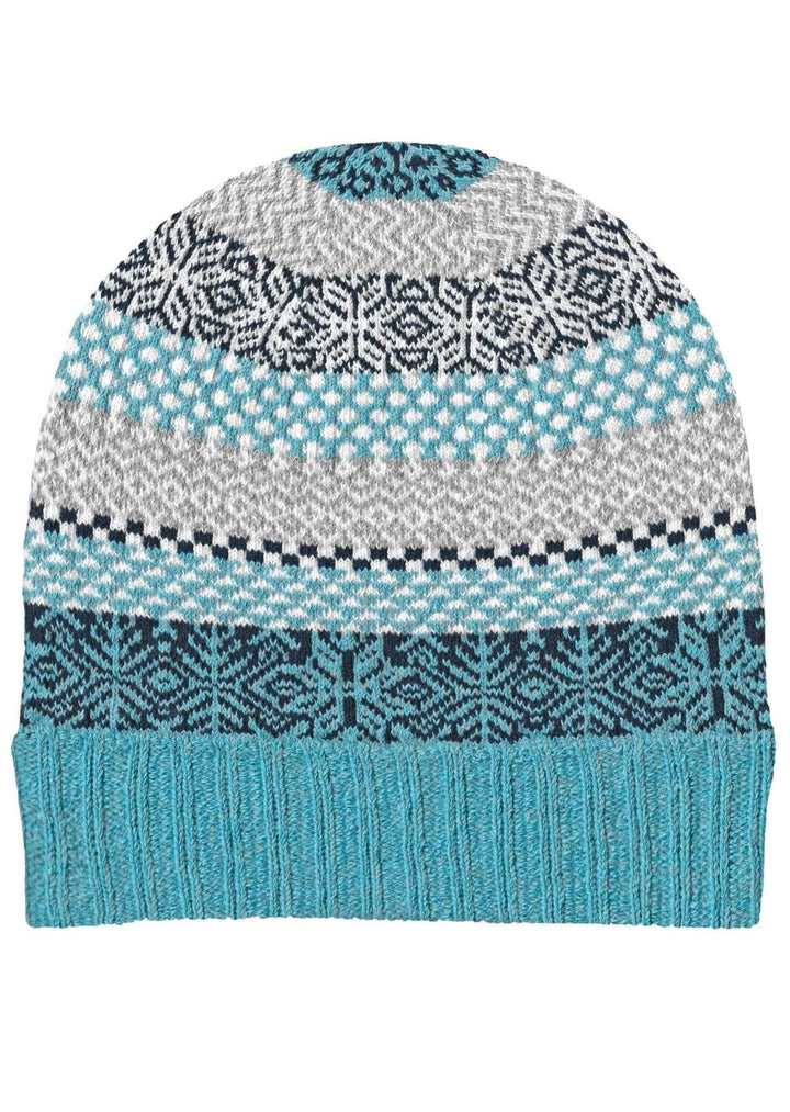 Solmate SNOWFALL Knitted Beanie Hat with Colors Turquoise, Navy, Gray & White | Made in USA | Classy Cozy Cool Women's Made in America Clothing Boutique