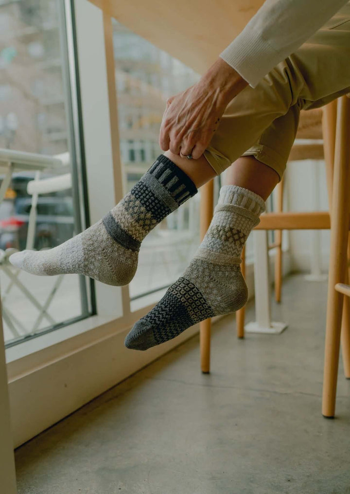 Solmate Socks Starlight Knitted Crew Socks Proudly Made USA | These socks are delightfully mismatched & so very comfortable. American Made Clothing
