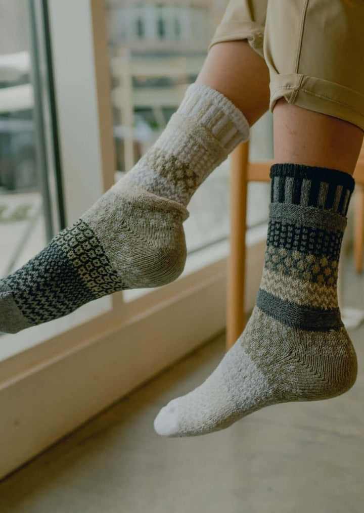 Solmate Socks Starlight Knitted Crew Socks Proudly Made USA | These socks are delightfully mismatched & so very comfortable. American Made Clothing