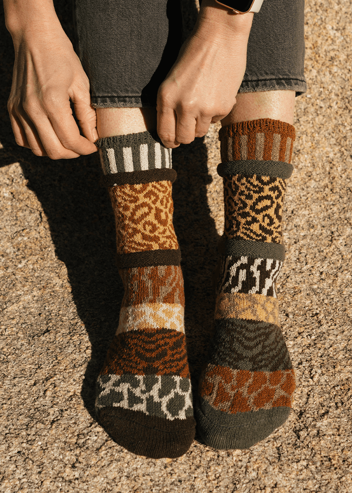 Solmate SAVANNAH Knitted Crew Socks | Made in USA | These socks are delightfully mismatched & so very comfortable.  American Made Women's Boutique.
