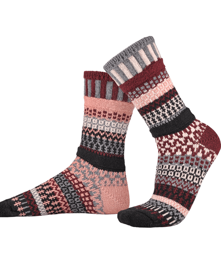 Solmate ROSEWOOD Wool Blend Knitted Crew Socks Proudly Made USA | These socks are delightfully mismatched & so very comfortable.  Made in America Boutique