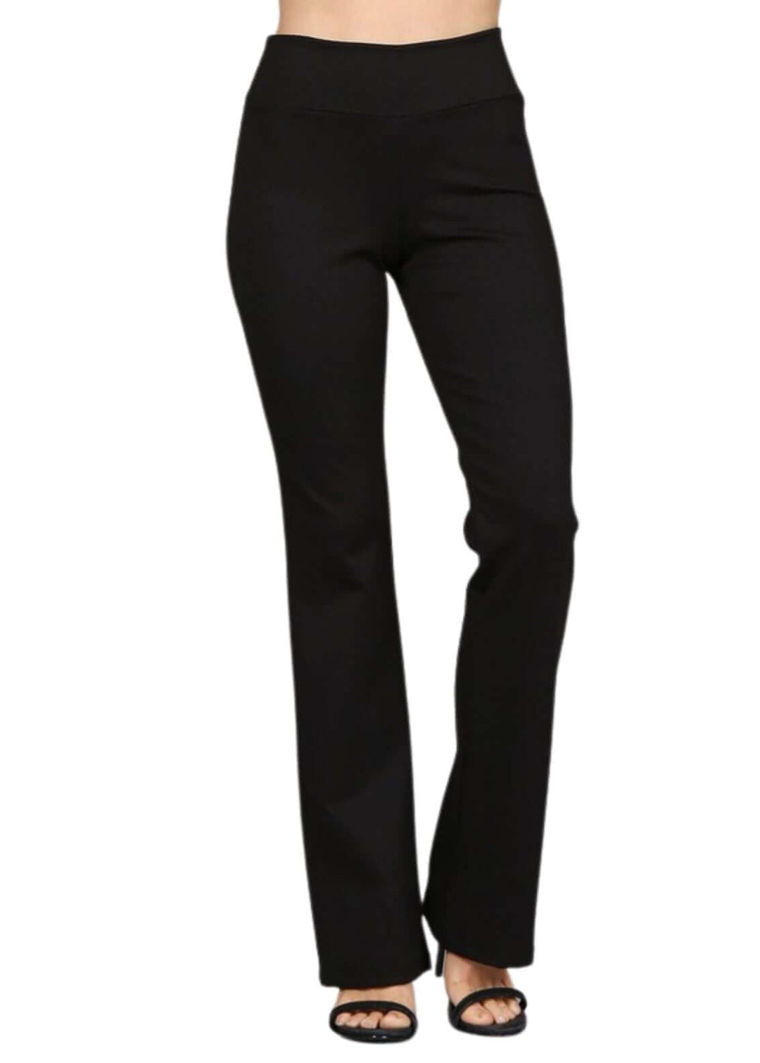 USA Made Full length Ladies Classic Black Pull-On Bootcut Ponte Pants with Back Pockets | Classy Cozy Cool Women's Made in America Boutique