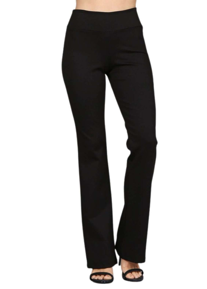 USA Made Full length Ladies Classic Black Pull-On Bootcut Ponte Pants with Back Pockets | Classy Cozy Cool Women's Made in America Boutique