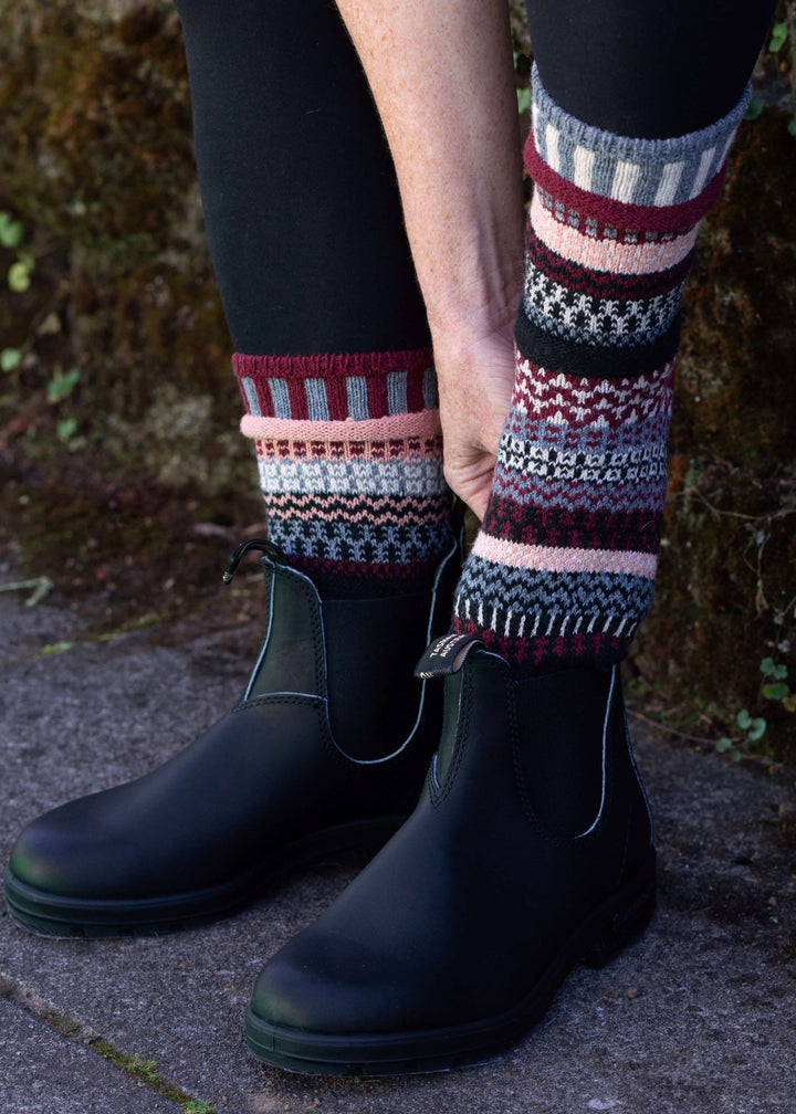 Solmate ROSEWOOD Wool Blend Knitted Crew Socks Proudly Made USA | These socks are delightfully mismatched & so very comfortable.  Made in America Boutique