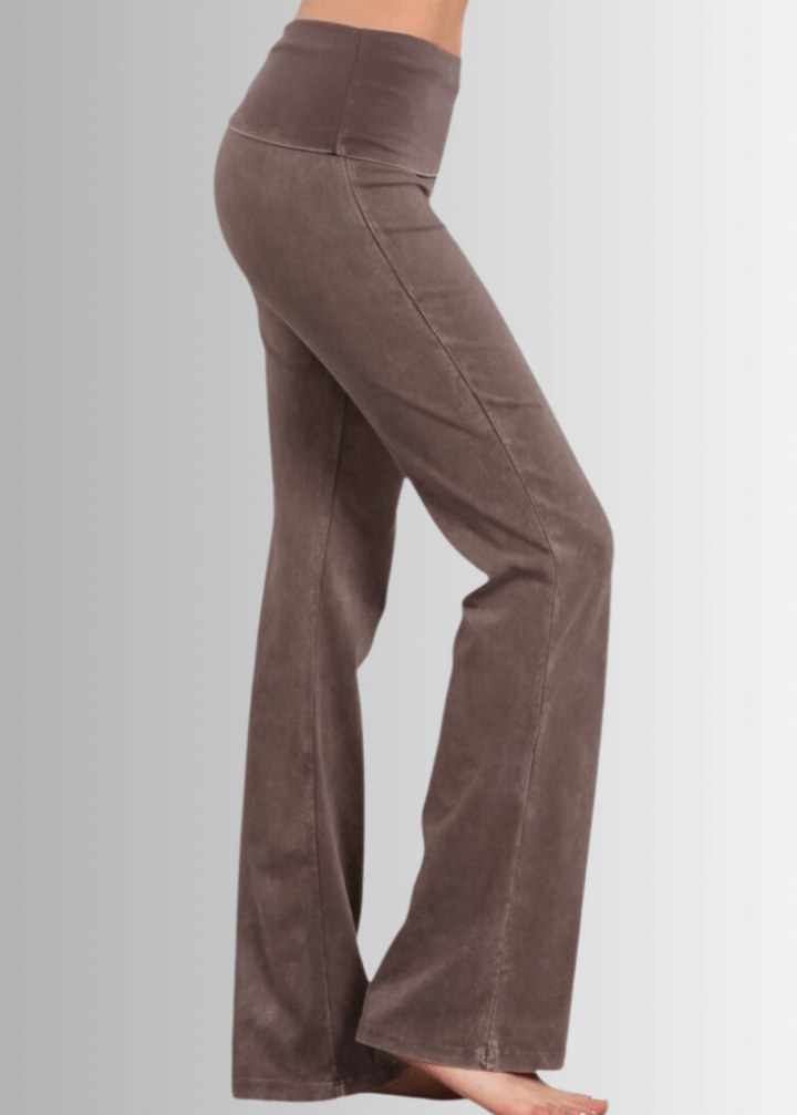 Made in USA Women's Cotton Bootcut Jeggings with Fold Over Waist in Mineral Washed Desert Taupe | Style C30136 | Classy Cozy Cool Made in America Boutique