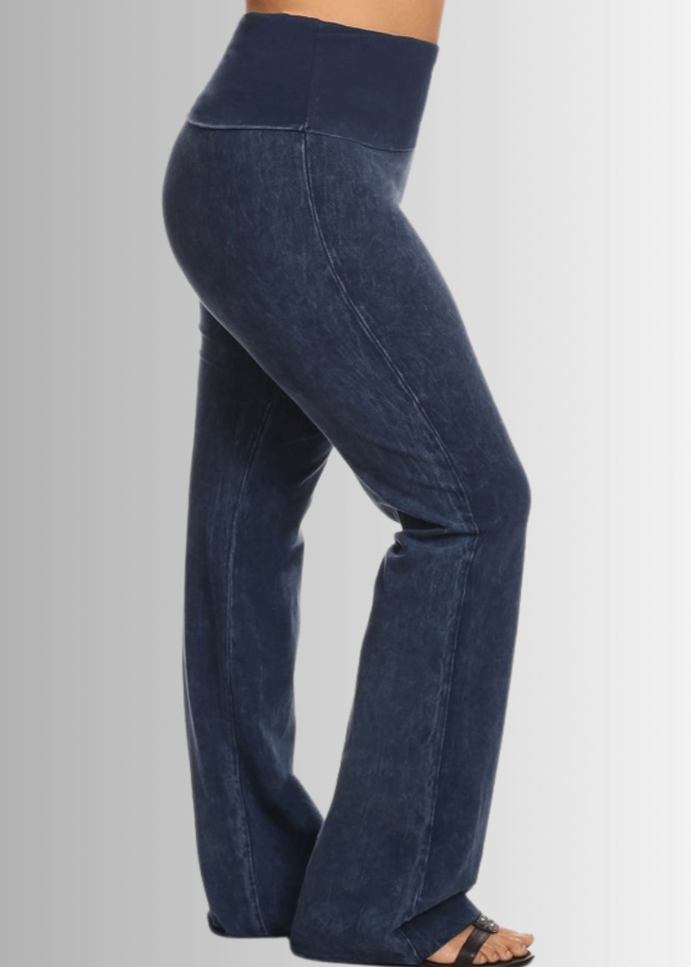 USA Made | Dark Denim Ladies Plus Size Bootcut Jeggings Fold Over Waist | Style C30136 | Classy Cozy Cool Women's Made in America Clothing Boutique