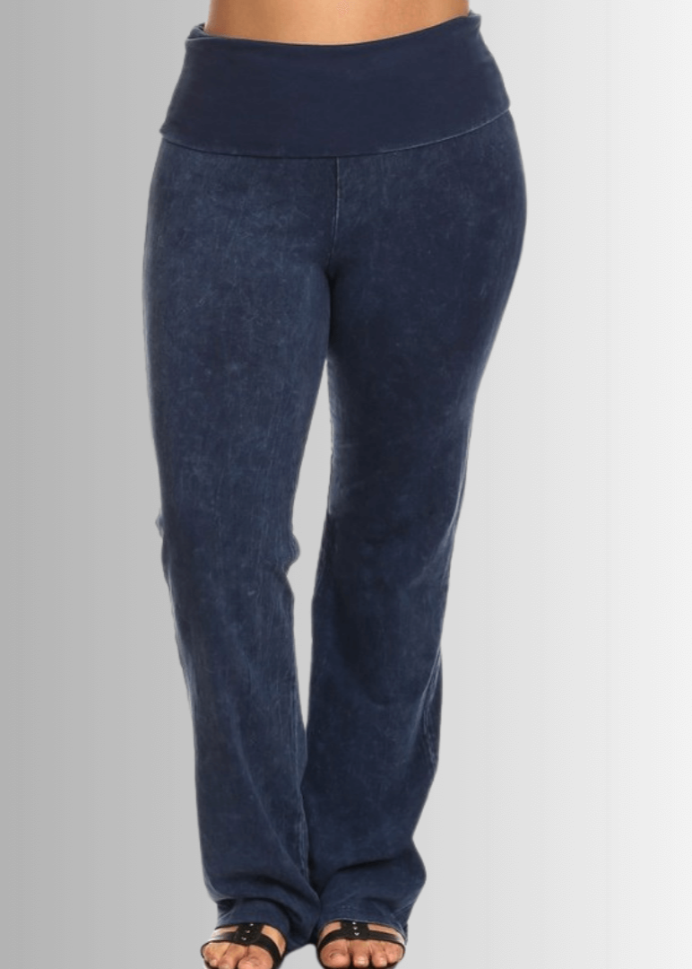 USA Made | Dark Denim Ladies Plus Size Bootcut Jeggings Fold Over Waist | Style C30136 | Classy Cozy Cool Women's Made in America Clothing Boutique
