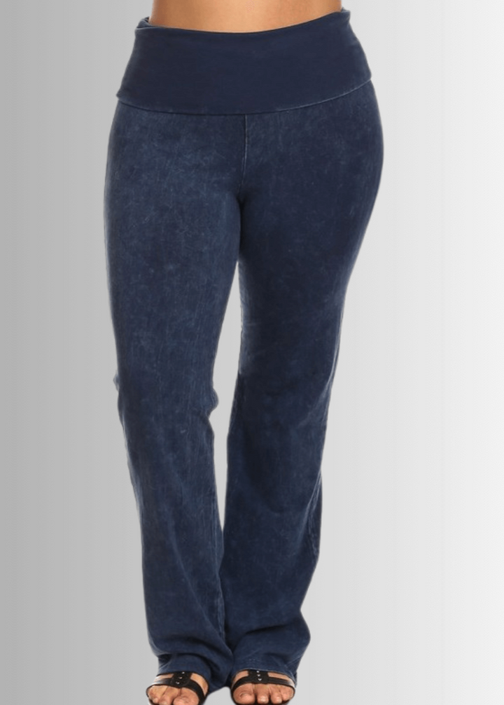 USA Made | Dark Denim Ladies Plus Size Bootcut Jeggings Fold Over Waist | Style C30136 | Classy Cozy Cool Women's Made in America Clothing Boutique