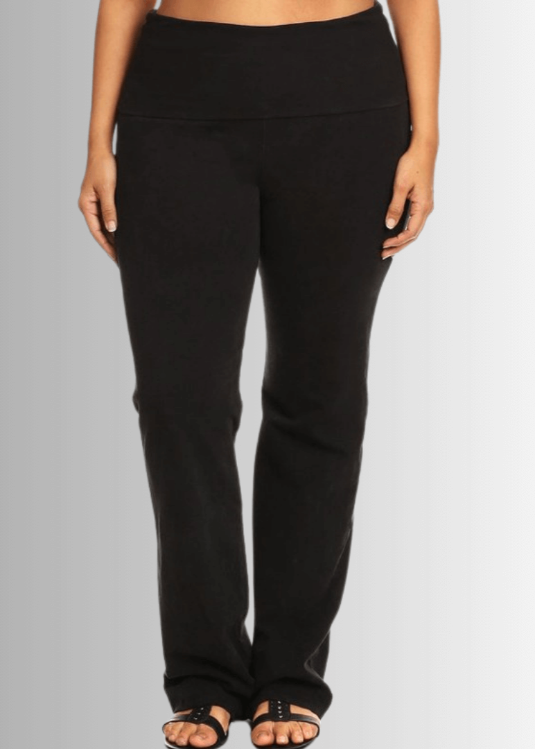 USA Made | Black Denim Women's Plus Size Bootcut Jeggings Fold Over Waist  | Style C30136 | Classy Cozy Cool Made in America Clothing Boutique